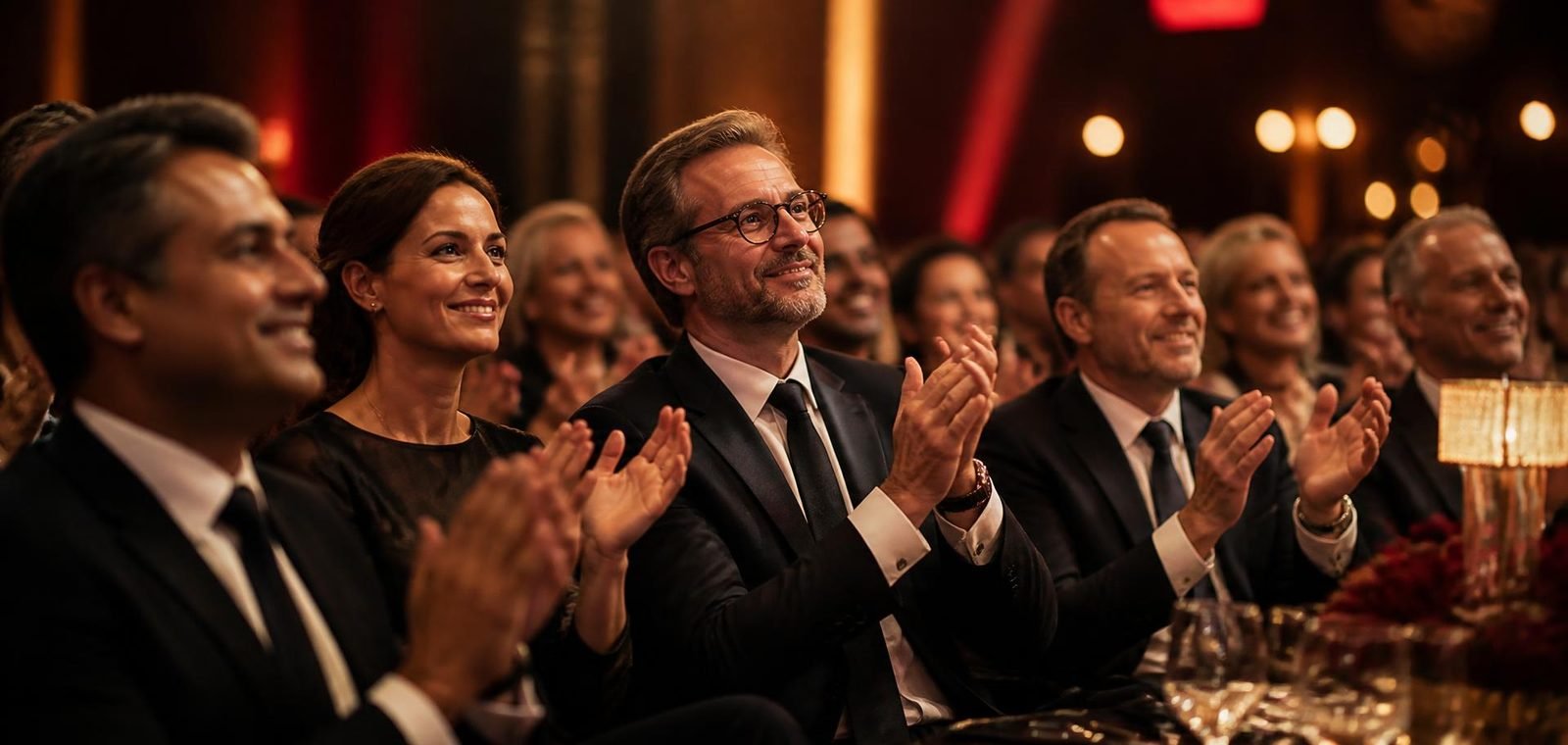 Audience of executives celebrating at an awards night